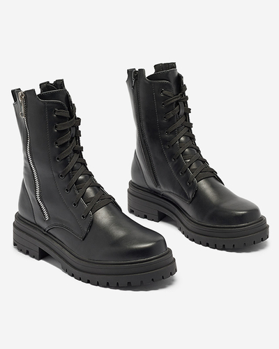 Schwarze Damen Baggerstiefel mit flachem Absatz Fetisa - Footwear