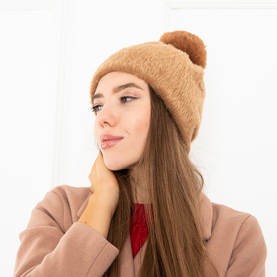 Braune Pelzmütze für Damen mit Bommel - Accessoires