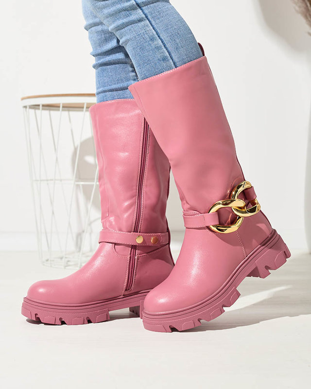 Rosa Damenstiefel mit Kette Sudfa - Schuhe