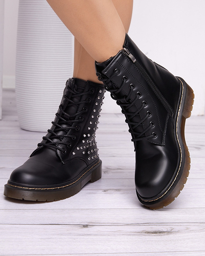 Schwarze, matte Damenstiefel mit Derisa-Nieten - Schuhe
