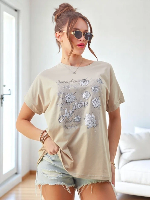 Royalfashion Жіноча бавовняна футболка з принтом листя