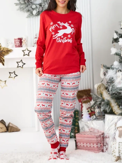 Royalfashion Weihnachtsbaum Baumwoll Damen Pyjama Der rotnasige Rentier