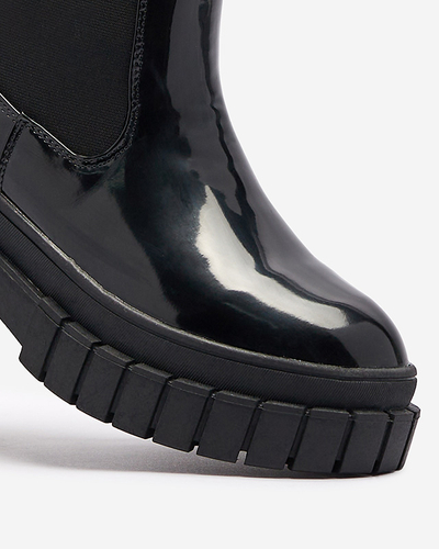 Schwarze Damenstiefel aus Lackleder mit dickerer Sohle Fazzati-Schuhe