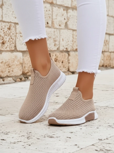 Damen Slip-Ons Selene hellbraun, Stoff, flacher Absatz, Komfort