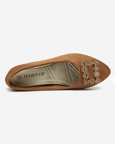 Braune Öko-Wildleder-Ballerinas für Damen mit Linselisa-Ornament - Footwear