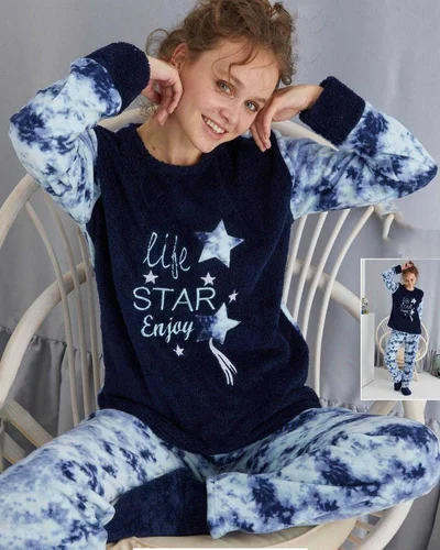 Royalfashion Damenpyjamas a'la Fleece Life Star Genießen