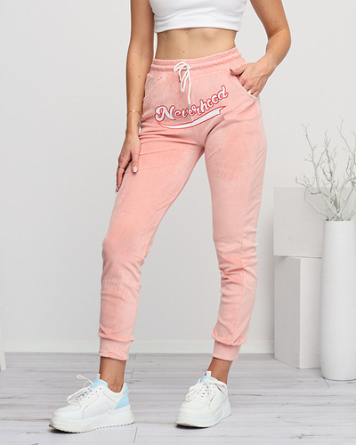 Damen-Jogginghose aus rosa Velours mit der Aufschrift - Kleidung