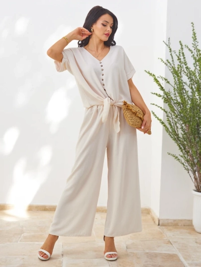 Royalfashion Damen Freizeit Set mit Kurzarmbluse und weiten Hosen