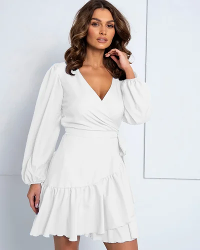 Royalfashion Damen Mini-Kleid mit Rüschen und Bindeband