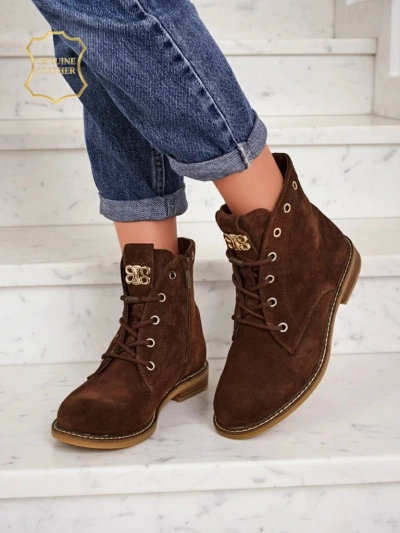 Damenstiefeletten Aurelia Romano aus natürlichem Wildleder – braun, mit Fell