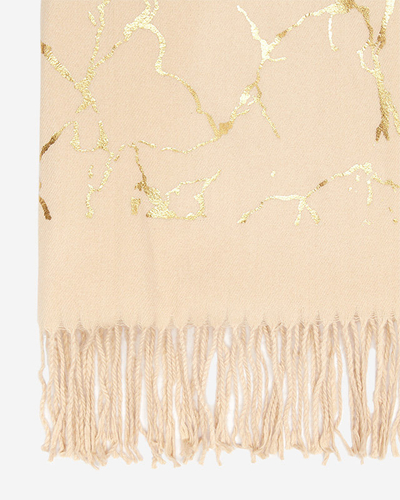 Beigefarbener Damenschal mit goldenen Verzierungen - Accessoires
