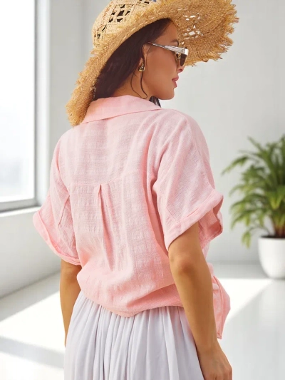 Royalfashion Damen Baumwollhemd mit Prägung und kurzen Ärmeln
