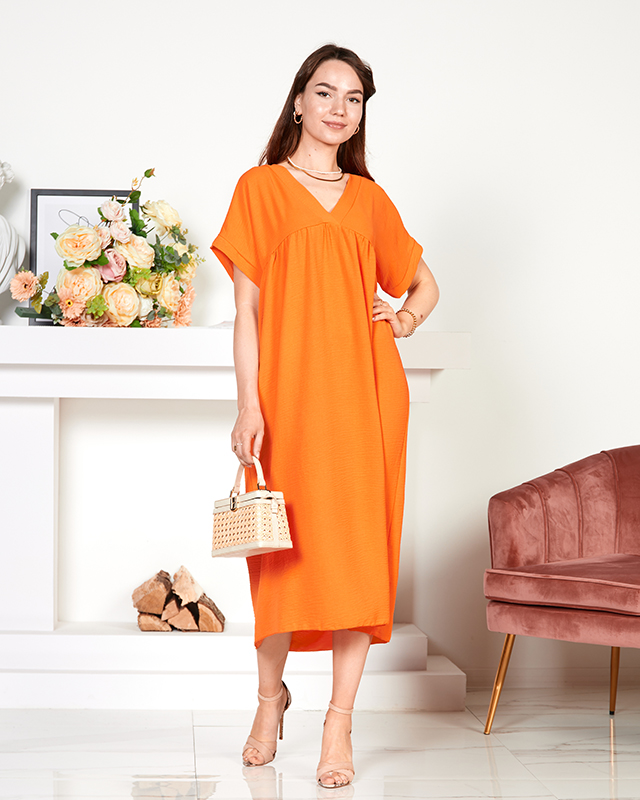 Orangefarbenes Damen-Strandkleid, Midilänge - Kleidung