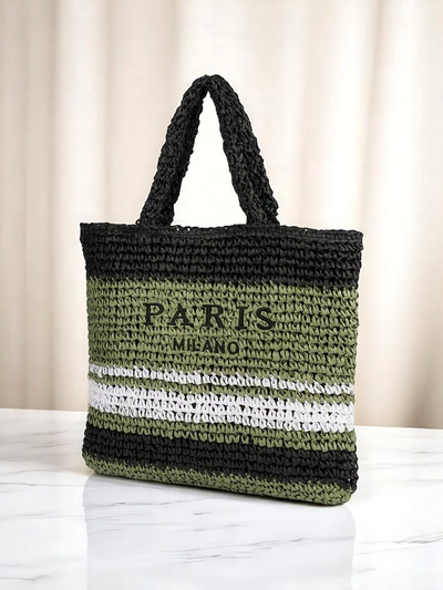 Royalfashion Große Strohtasche für Damen Paris Stripe