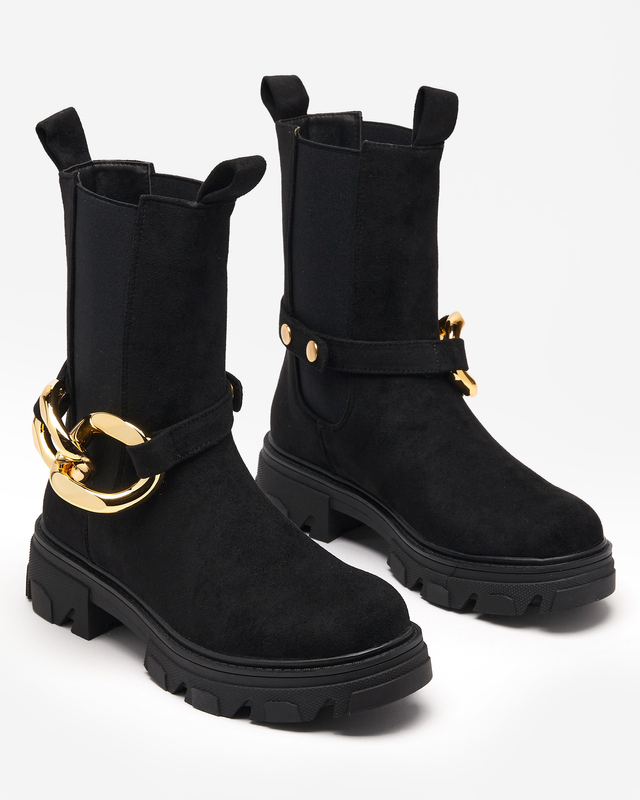 Schwarze Damenstiefel mit goldener Verzierung Cygreia - Schuhe