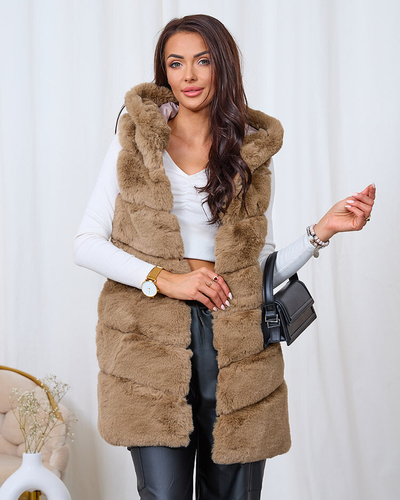 Royalfashion Damen Pelzweste in braun