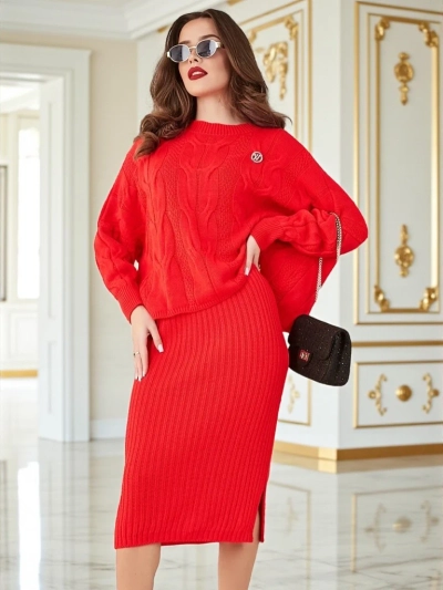 Royalfashion Acryl geflochtenes Damen-Set mit Pullover und Rock Warm&Fuzzy