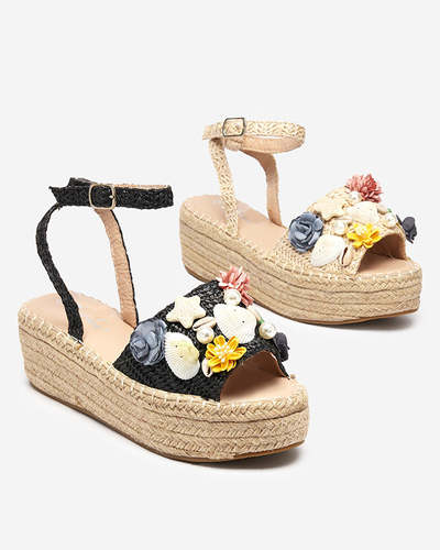 Schwarze Damensandalen a'la Espadrilles mit dekorativem Obermaterial Soramis - Footwear
