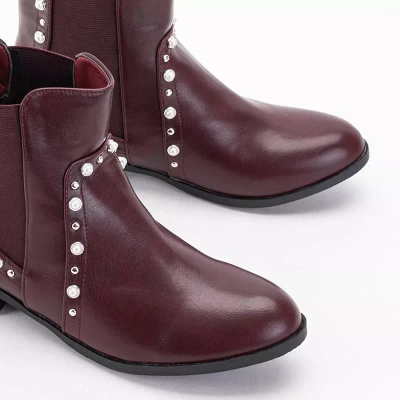 OUTLET Maroon Stiefel für Damen mit Perlen Natasia - Schuhe