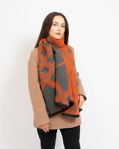 Royalfashion Grauer-orangefarbener leichter Damenschal mit Druck