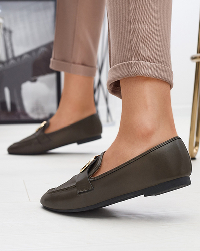 Dunkelgrüne Damenmokassins mit Goldverzierung Uletta - Footwear