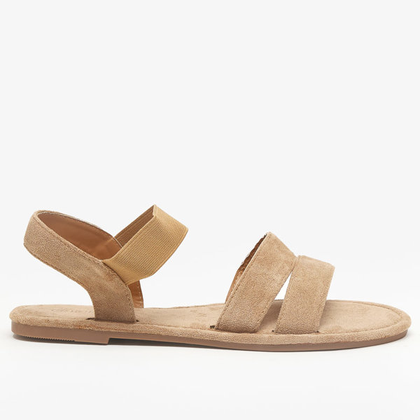 OUTLET Hellbraune flache Damensandalen aus Öko-Wildleder Nerina - Schuhe