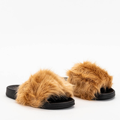 Beige Damenhausschuhe mit Fell Danita - Schuhe