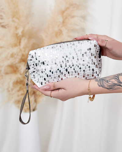 Royalfashion Gemusterte, glänzende Damen-Kosmetiktasche in Weiß