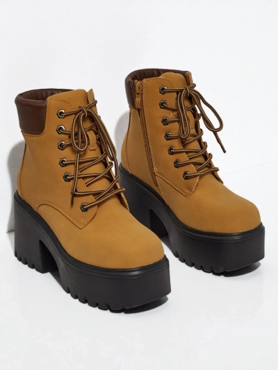 Damen Stiefeletten Öko-Wildleder mit Blockabsatz und Plateau Tavlissa