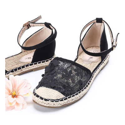 Schwarze Espadrilles mit Spitzenstickerei Eliza - Footwear