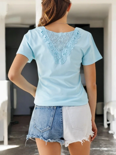 Royalfashion Damen Baumwoll-T-Shirt mit Spitze auf dem Rücken