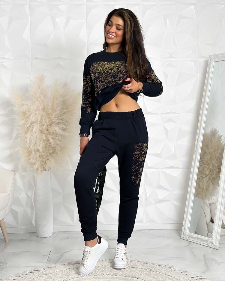 Royalfashion Damen-Sweatshirt-Set mit Zirkonen