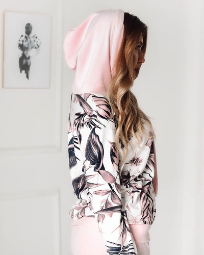 Рожевий жіночий велюровий спортивний комплект з квітковим принтом - Одяг