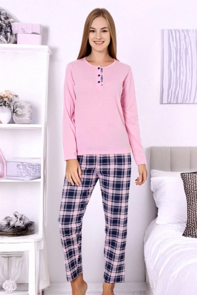 Königliche Modenschau Baumwoll-Damenpyjama mit karierten Hosen