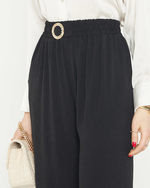 Чорні жіночі штани палаццо з прикрасою