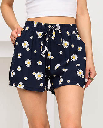 Marineblaue Gänseblümchen-Shorts - Kleidung