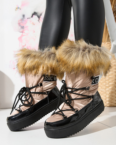 Lackierte Damen-Schneestiefel in gold-rosa Farbe Fursav- Footwear