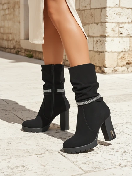 Matte Damen Stiefeletten mit Blockabsatz Ashen Bloom