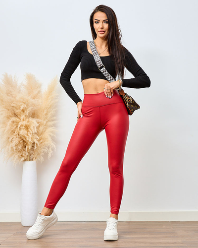 Rote Leggings mit hoher Taille - Kleidung