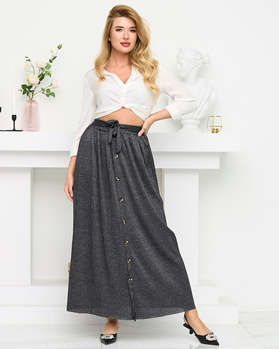 Falten-Midirock für Damen mit graphitfarbenen Knöpfen - Footwear