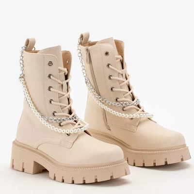 OUTLET Cremefarbene Damentaschen mit Kette und Perlen Agsiva - Footwear