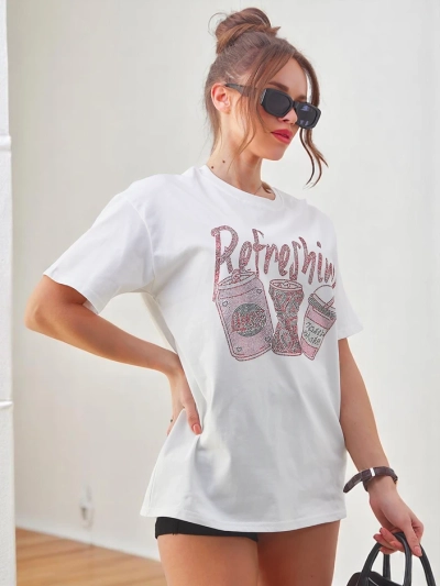 Royalfashion Damen Baumwoll-T-Shirt mit Strassdruck