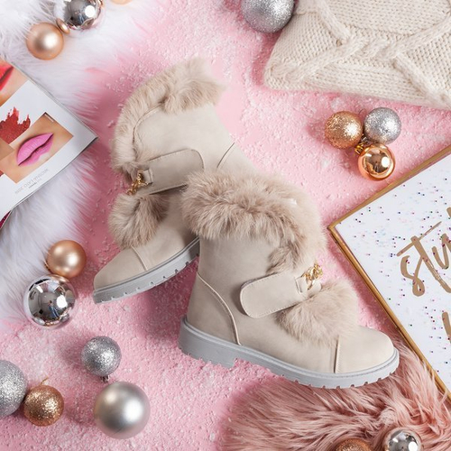 Бежеві черевики Wiscon з хутром - Взуття