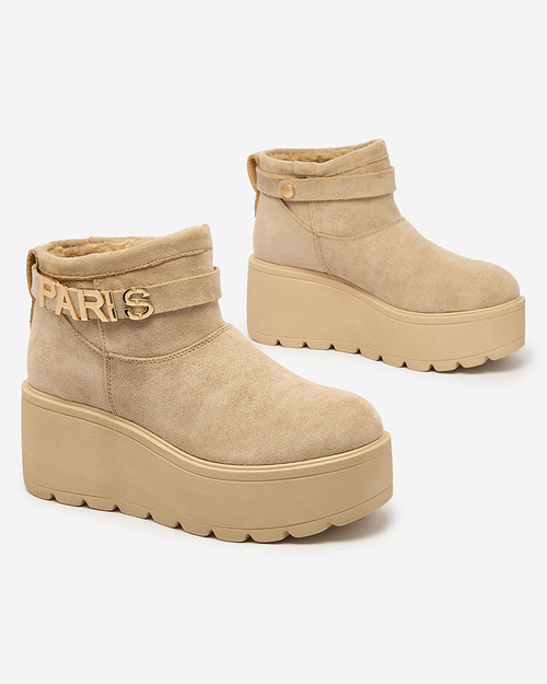 Royalfashion Бежеві жіночі черевики a'la снігоступи з орнаментом Parisela