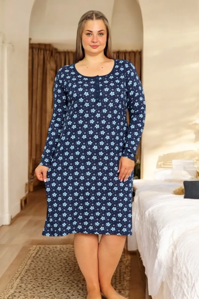 Royalfashion Baumwollnachthemd mit Blumen PLUS SIZE