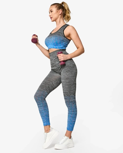 Graues Damen-Sport-Set mit blauen Einsätzen - Kleidung