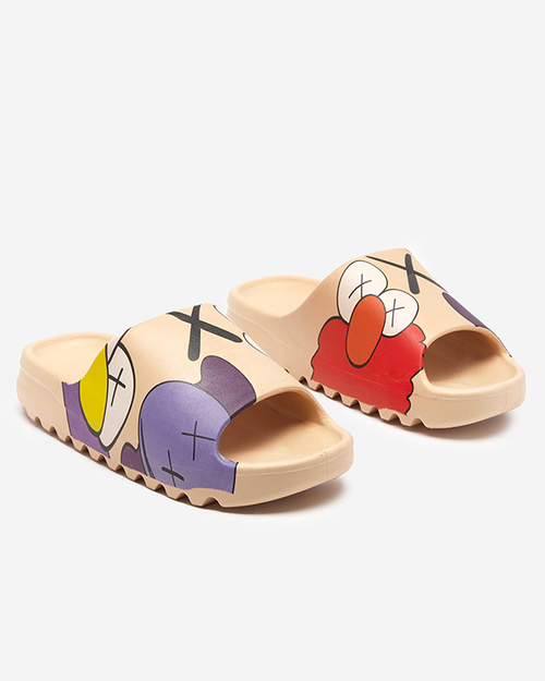 Бежеві жіночі резинові шльопанці з принтом Pfizz