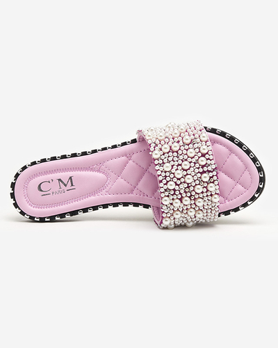 Damenhausschuhe mit Perlen in Lila Loppo - Schuhe