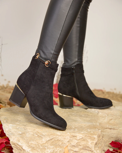 Royalfashion Black women's eco-suede insulated post Ankle Boots