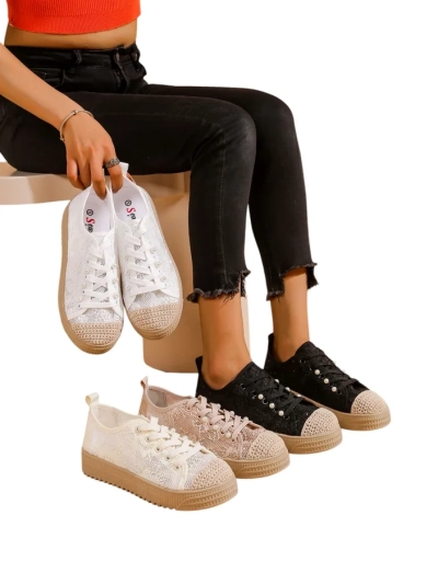 Royalfashion Damen Spitze Sneakers mit Pailletten Nille